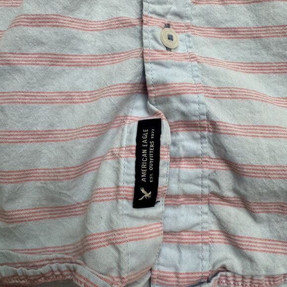 American Eagle Seriously Soft Button Down Shirt Mens XXL Red Blue Striped Cotton - Picture 10 of 15